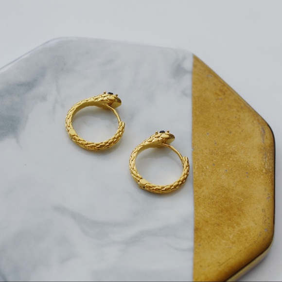 Gold Plated Brass Dainty Snake Mini Huggies Hoops - Picture 5 of 7